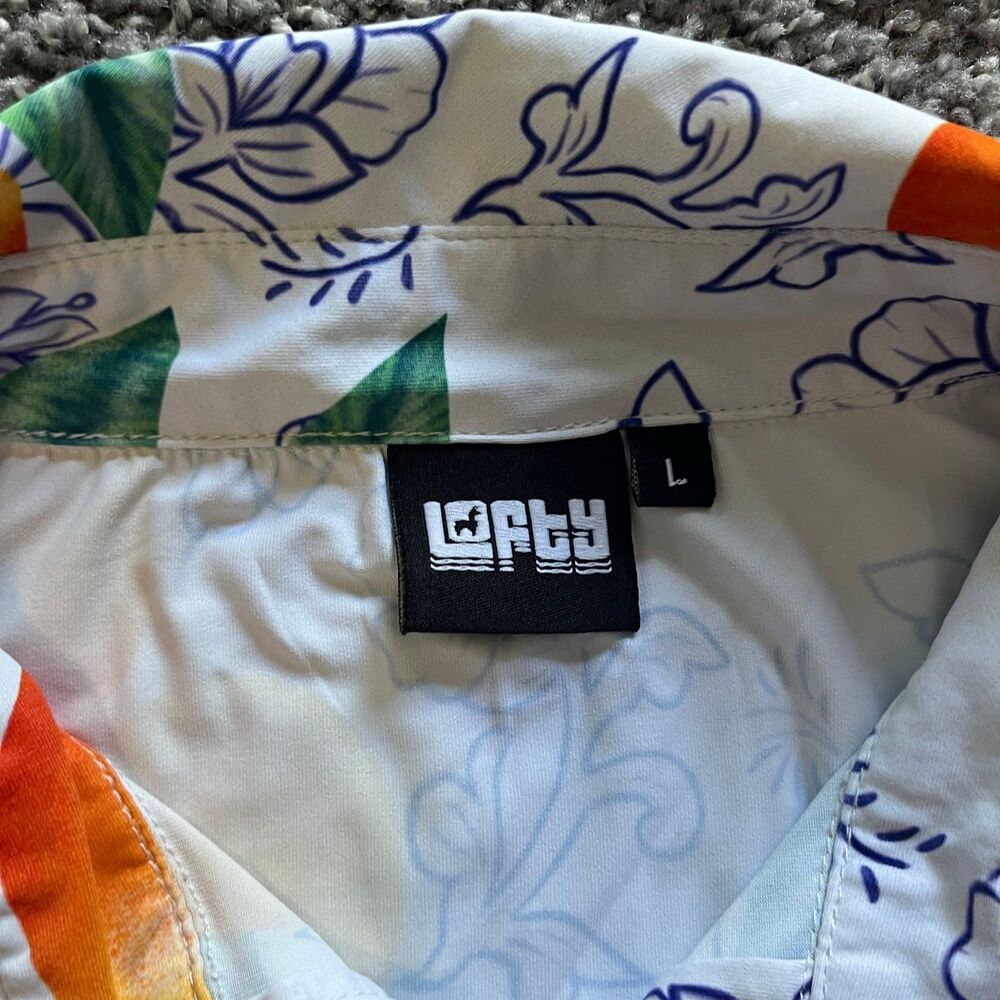 Lofty Llama Awesome Blossom Orange White Golf Polo Shirt Stretch Performance L - Picture 4 of 6